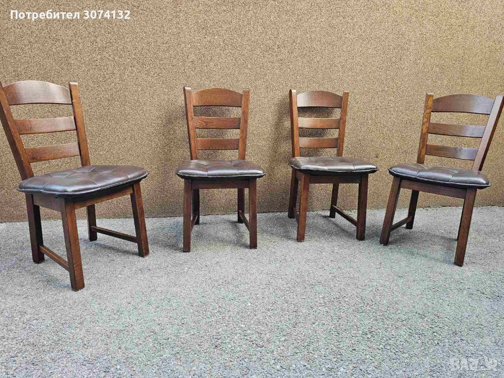 Масивни дъбови трапезни столове с естествена кожа, снимка 1