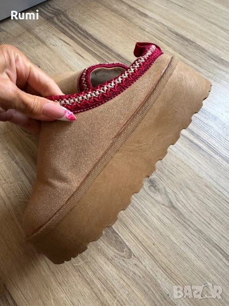 Уникални топли пантофи от овча кожа, вълна, платформа до глезена ! 37,5 н, снимка 1