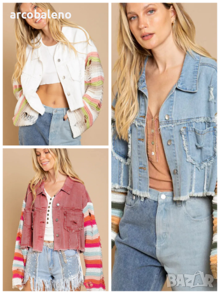 Ежедневно дамско дънково яке с дълги ръкави в цвят дъга, 3цвята , снимка 1