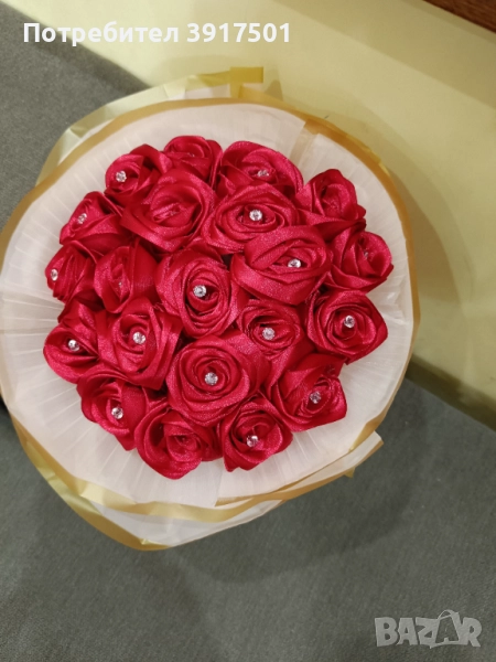 Вечен букет от сатенени рози , снимка 1