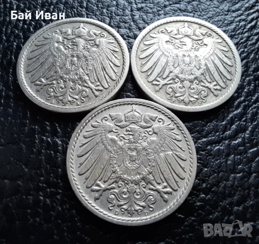 Стара монета 5 пфенига 1908 г. букви A , D и F - Германия -три разновидности !, снимка 8 - Нумизматика и бонистика - 39779148