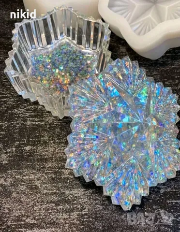 3d Звезда Снежинка кутия с капак 2 части кутийка силиконов молд форма направа кутия за бижута смола, снимка 2 - Форми - 48719936