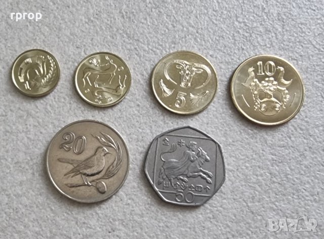 Монети . Кипър .1,2,5, 10 ,20 и 50 цента. 6 бройки.