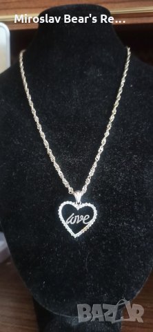 Сребърно колие сърце , с надпис "Love" ,печати 925 , снимка 2 - Колиета, медальони, синджири - 35893085