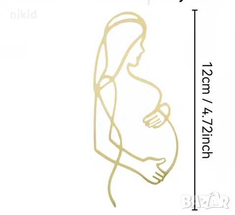 Бременна жена контур златен топер украса декор торта парти baby shower, снимка 5 - Други - 47793320