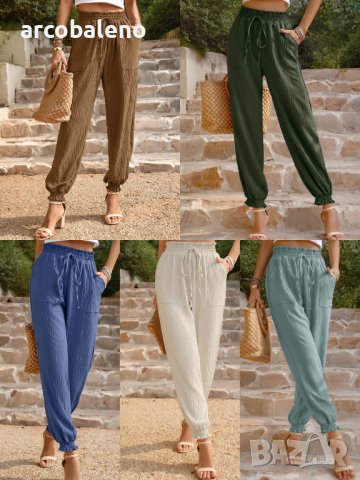 Едноцветен дамски панталон с еластична талия, 5цвята - 023, снимка 1 - Панталони - 41579463