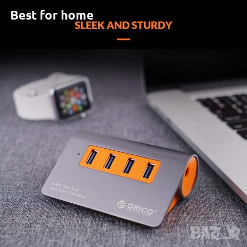 ORICO 4-портов захранван USB 3.1 Gen2 хъб Алуминиев хъб за данни 10 Gbps Super Speed USB сплитер, снимка 2 - Кабели и адаптери - 42429859
