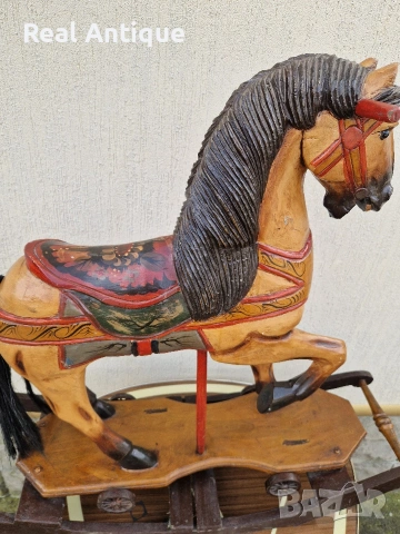 Уникална огромна антикварна дървена фигура играчка люлка , снимка 11 - Антикварни и старинни предмети - 53482640