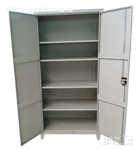 Шкаф метален с две врати и 4 рафта 185 х 90 х 45см, снимка 2 - Шкафове - 49635171
