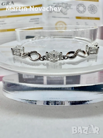 Сребърна гривна с мойсанит (Диамант) 1.5 карата, снимка 7 - Гривни - 53646827