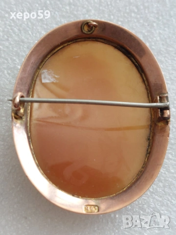 Три брошки камеи със златен обков-14 карата и 9 карата., снимка 12 - Колиета, медальони, синджири - 53074144