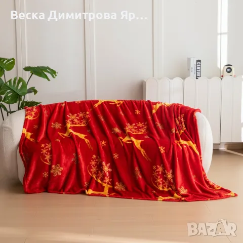 Плюшено коледно одеяло с елени и снежинки – меко и топло, снимка 2 - Олекотени завивки и одеяла - 56231909