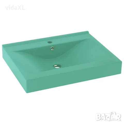 vidaXL Луксозна мивка отвор за кран светлозелен мат 60x46 см керамика