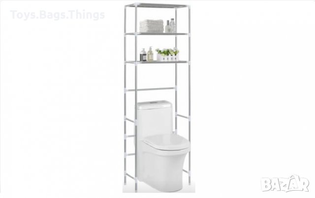 Стелаж за съхранение, над тоалетна чиния, за пране или домакински прибори, на 3 нива - сребро, снимка 2 - Други - 33232554