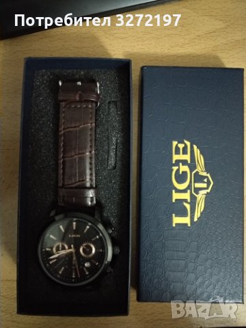 LIGE-Луксозен кварцов часовник,хронограф,дата,кожена каишка,високо качество, снимка 6 - Мъжки - 41424569