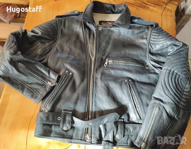 Винтидж Harley Davidson Мъжко черно кожено яке моторджиско Рокерия Л