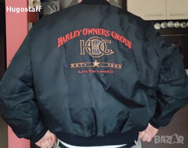 Винтидж оригинално черно бомбър яке на Harley-Davidson Owners Group (HOG)Хл