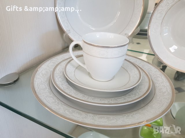 Порцеланов сервиз за храна  със златен или със сребърен кант - 19 части, снимка 3 - Сервизи - 34353220