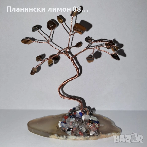 дърво с естествени камъчета от тигрово око