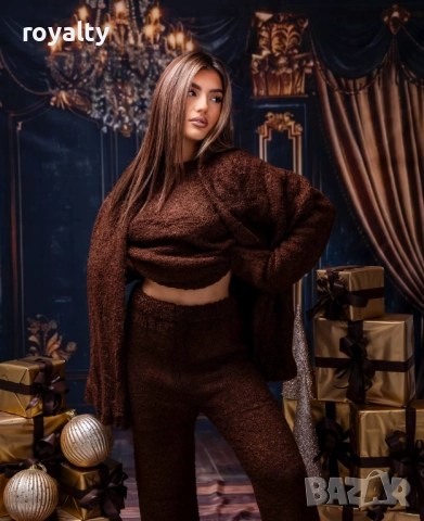 Кафяв Дамски Комплект С Шал , снимка 2 - Шалове - 52816120