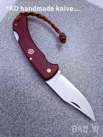 Сгъваем нож ръчно изработен + ПОДАРЪК кания, снимка 2 - Ножове - 47679578