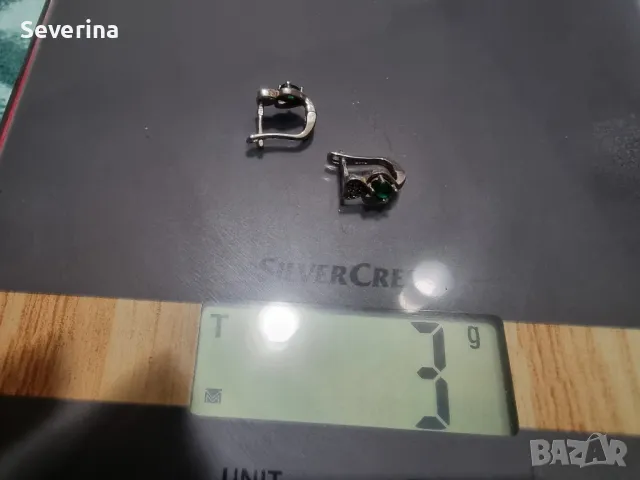 Сребърни,детски обеци със зелени камъни , снимка 4 - Обеци - 49039662