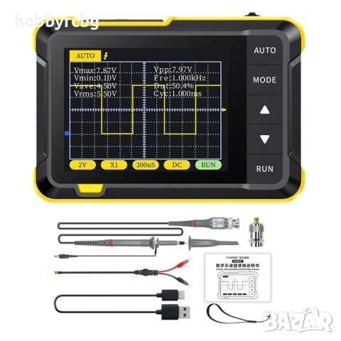 Мини осцилоскоп FNIRSI DSO152 (200 kHz) сонда P6100 (100 Mhz, 1x/10x), снимка 1