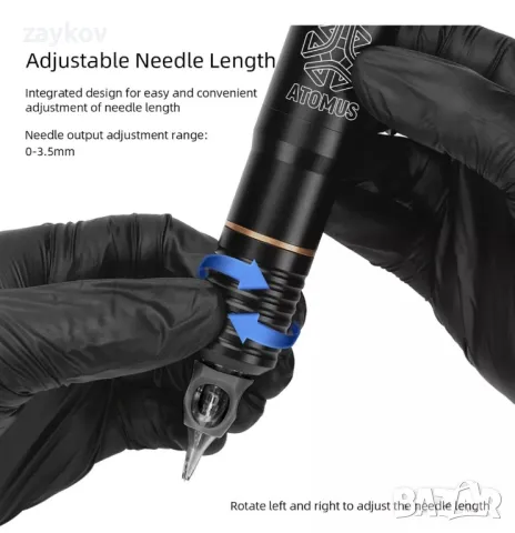 Черна писалка за татуировки Atomus 10200rmp, снимка 6 - Друга електроника - 48456503