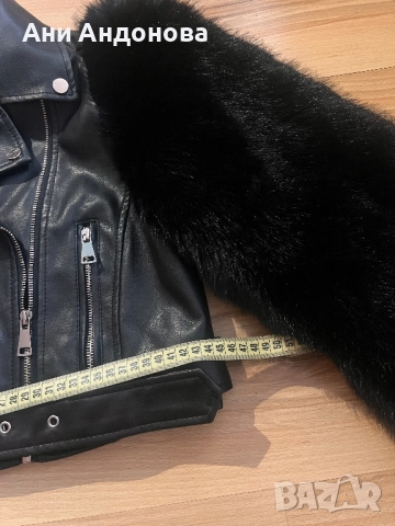 Кожено яке с косъм по ръкавите, снимка 3 - Якета - 52511125