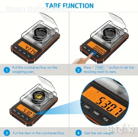 Бижутерска везна с точност до 0.001g LCD, с функция за калибриране, 50g максимално тегло, снимка 9 - Електронни везни - 49254223