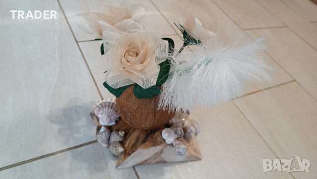 ваза с рози и кокос море сувенир, декорация подарък, снимка 6 - Декорация за дома - 22703256
