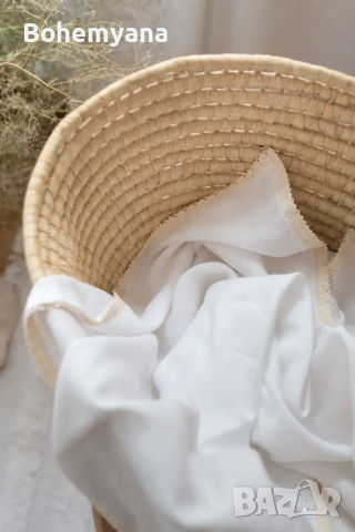Babyly ленено одеяло пелена 100 х 100 см – бяло, снимка 2 - Спално бельо и завивки - 44747620