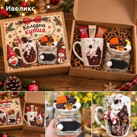 коледна кутия кафе/ чаша/буркан/ полиемрна глина 