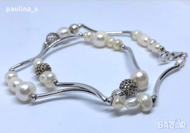 Сребърно колие с естествени бели барокови перли / проба 925 