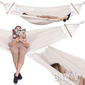 Хамак от текстил с летви, двоен хамак 280x150 см, градински хамак, елегантен двоен хамак, 200 кг, па