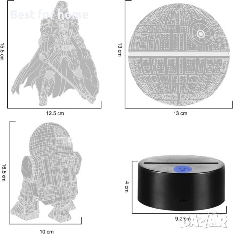 Star Wars 3D лампа с 3 плаки, 16 цвята, дистанционно, снимка 6 - Лед осветление - 41762087
