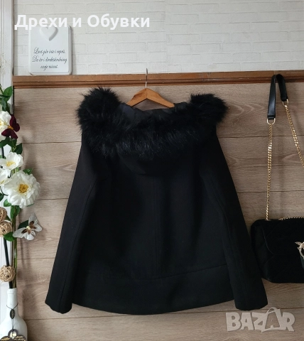 Черно зимно палто с качулка и пух , снимка 6 - Палта, манта - 52710175