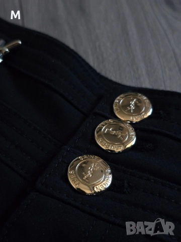 Жесток чер дамски панталон Yves Saint Laurent + златни брошки , снимка 8 - Панталони - 52926903
