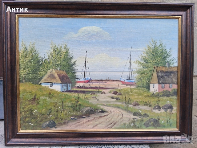 Красива Стара Картина Живопис Маслени Бои на Платно Канава