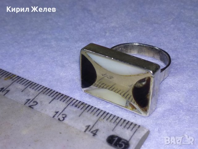 Стар СРЕБЪРЕН ЕЛЕГАНТЕН ПРЪСТЕН СРЕБРО 925 с ЧЕРЕН ОНИКС и МЛЕЧЕН КВАРЦ РЪЧНА АРТ ИЗРАБОТКА 40599, снимка 4 - Антикварни и старинни предмети - 42613359