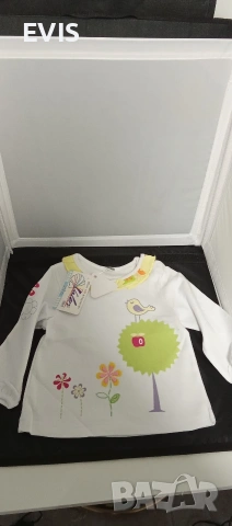 Детска блуза с дълъг ръкав „Птиче и цветя“ – Нова с етикет, снимка 2 - Бебешки блузки - 53769420