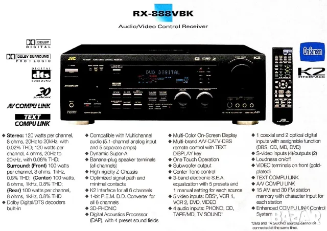 Jvc rx-888 pemdd мощен 5х100 k2 , снимка 1 - Ресийвъри, усилватели, смесителни пултове - 46689242