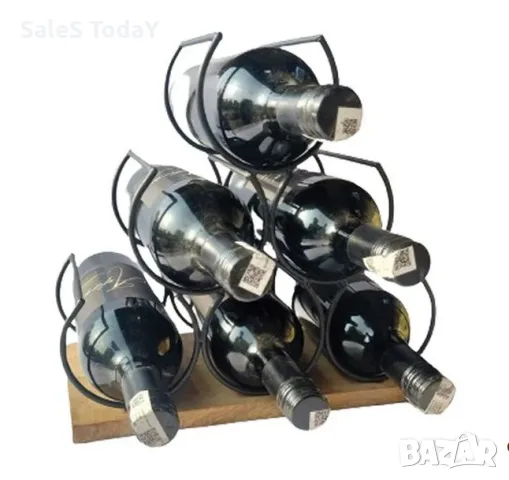 Поставка за Вино, Стойка бутилки, Метална, 6 места, 30x16.5x29см , снимка 2 - Чаши - 49347488