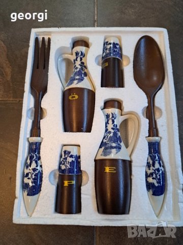 комплект прибори за сервиране дърво с порцелан    26/3, снимка 2 - Прибори за хранене, готвене и сервиране - 50762911