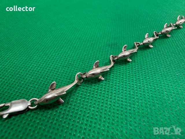 Дизайнерска сребърна гривна с делфини. №7764, снимка 4 - Гривни - 52827747