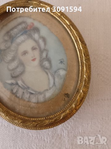 Антична викторианска ръчно рисувана миниатюра на френска притворна дама подписана , снимка 12 - Антикварни и старинни предмети - 44403181
