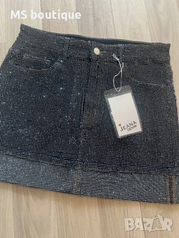 Дънкова пола с камъни , снимка 2 - Поли - 52376796