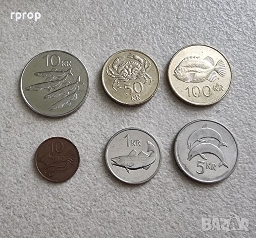 Монети. Исландия.  0.10, 1, 5  10, 50 и 100 крони. 6 бр.
