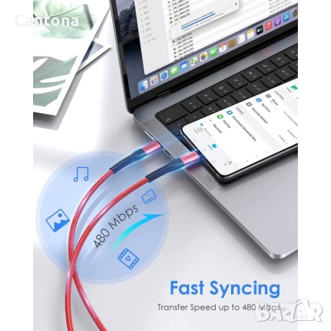  LENTION USB C-USB C кабел, 100W 20V/5A PD Кабел за бързо зареждане с чип, найлонова оплетка 300 см, снимка 4 - USB кабели - 42294760