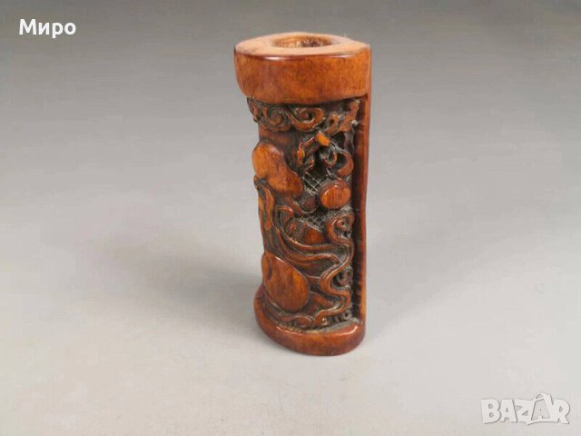 ТИБЕТ НЕПАЛ ГРАВИРАНА КОСТ С ИЗОБРАЖЕНИЕ НА СТАРЕЦ МЪДРЕЦ ДЪЛГОЛЕТНИК, снимка 3 - Антикварни и старинни предмети - 40590865